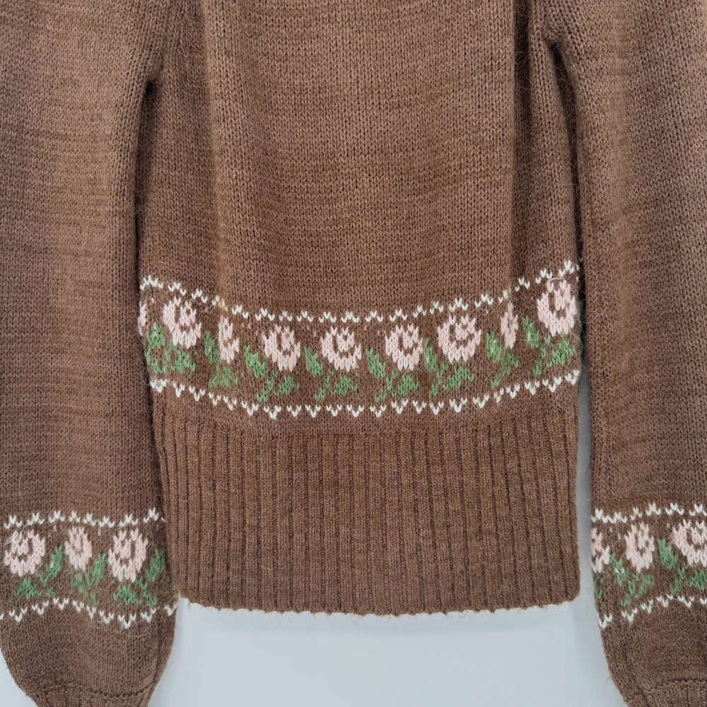 Kimchi Blue Floral Bow Cardigan S Brown Cotton Bld Coquette Balletcore Sweater - Picture 7 of 14